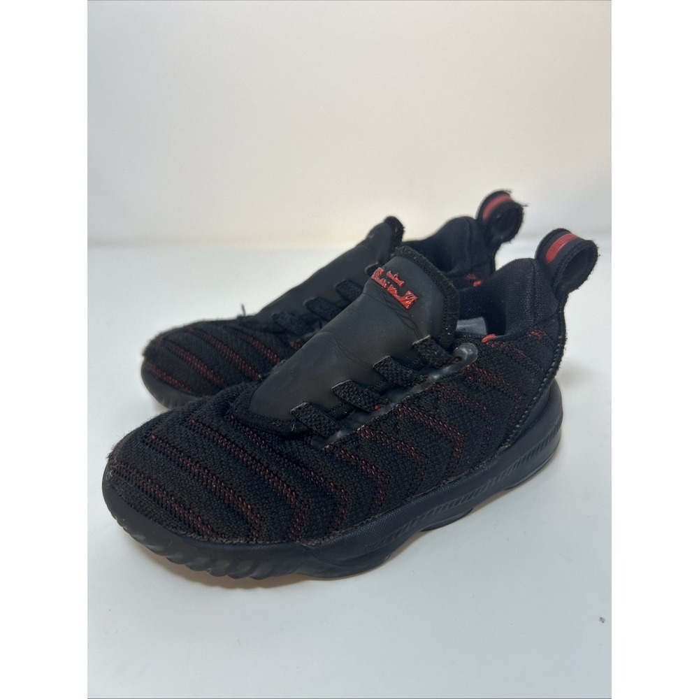 Nike LeBron 16 XVI (TD) 'Fresh Bred' Toddler Sneakers Sz 7C Blk/Red AQ2468-002